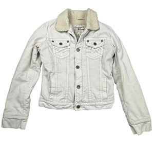 Y2K Aeropostale Womens Corduroy Sherpa Lined Trucker Jacket Cream White Med